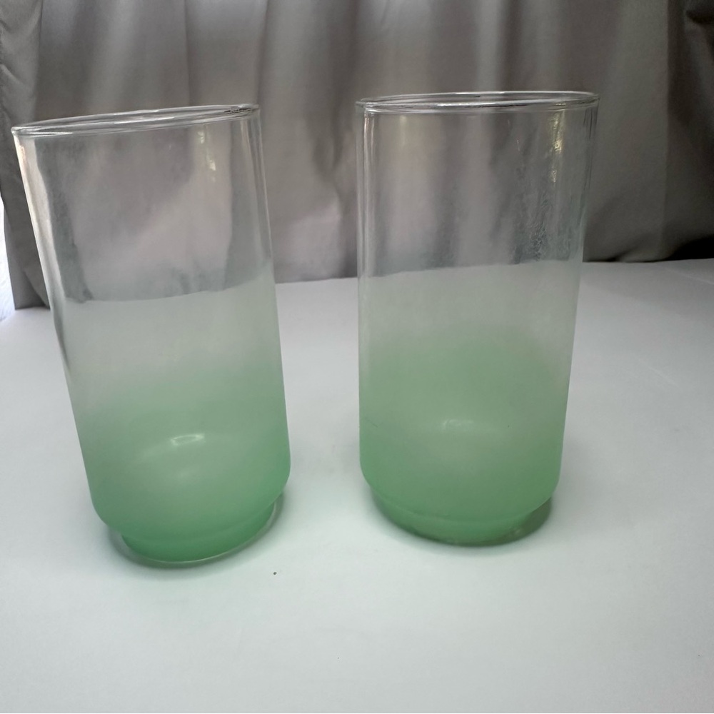 MCM Frosted Blendo Ombre Frosted Cups Libbey Glass Tumbler 2pc Drink Set Green